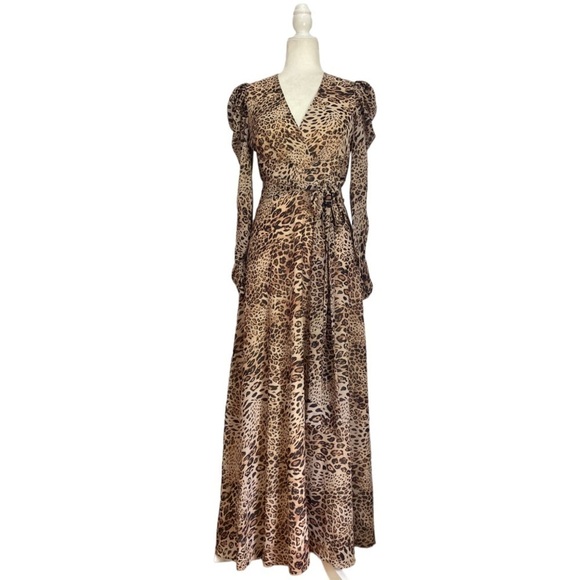 Ronny Kobo Leopard Bernadette Dress Chiffon Leopard Print Maxi Dress NWT - Picture 2 of 12
